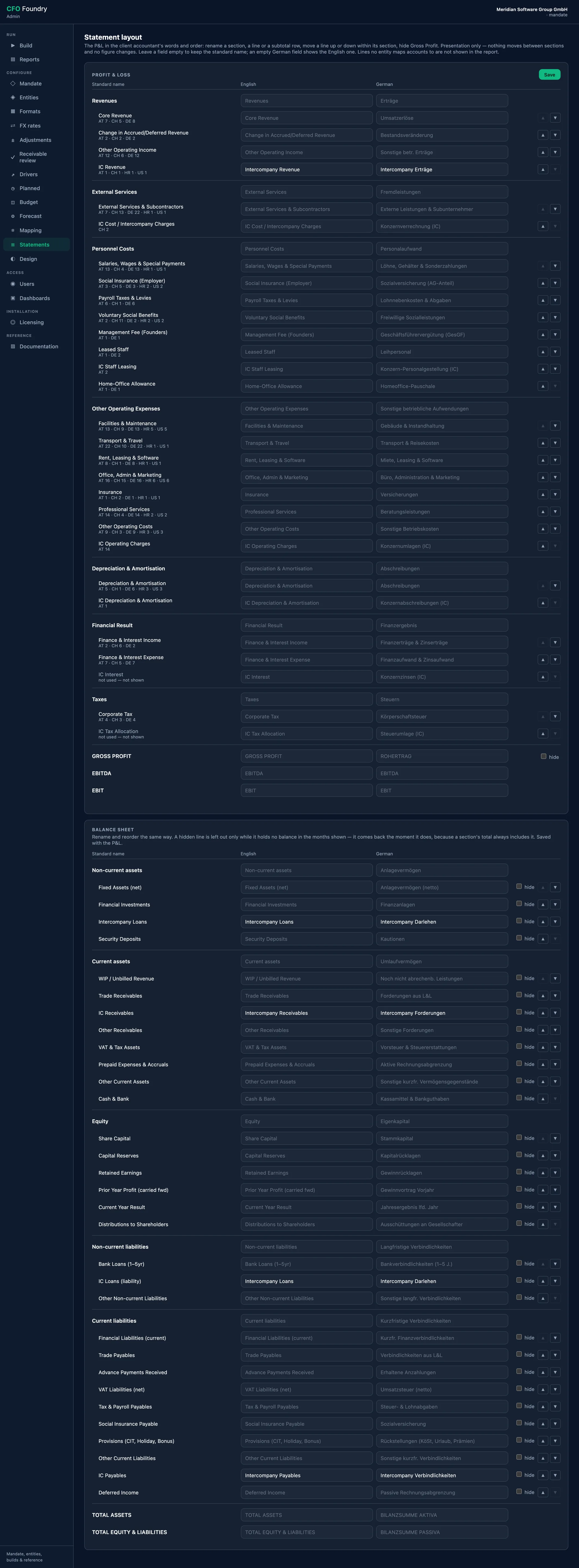 Statements: Configure and Statement layout.